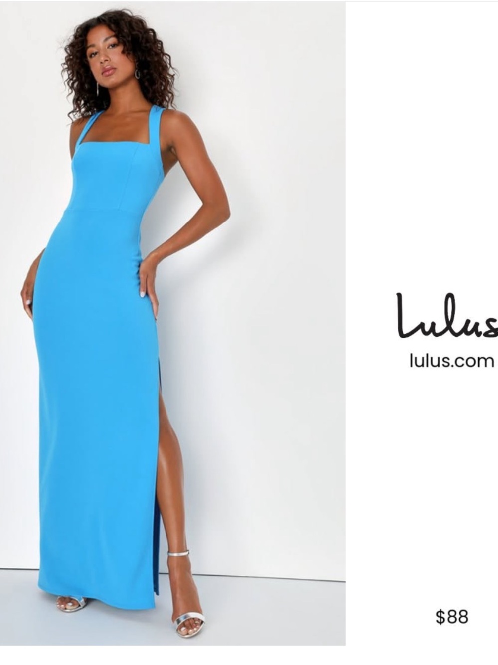 Lulu's Bright Blue Square Neck Maxi Dress with Side Slit